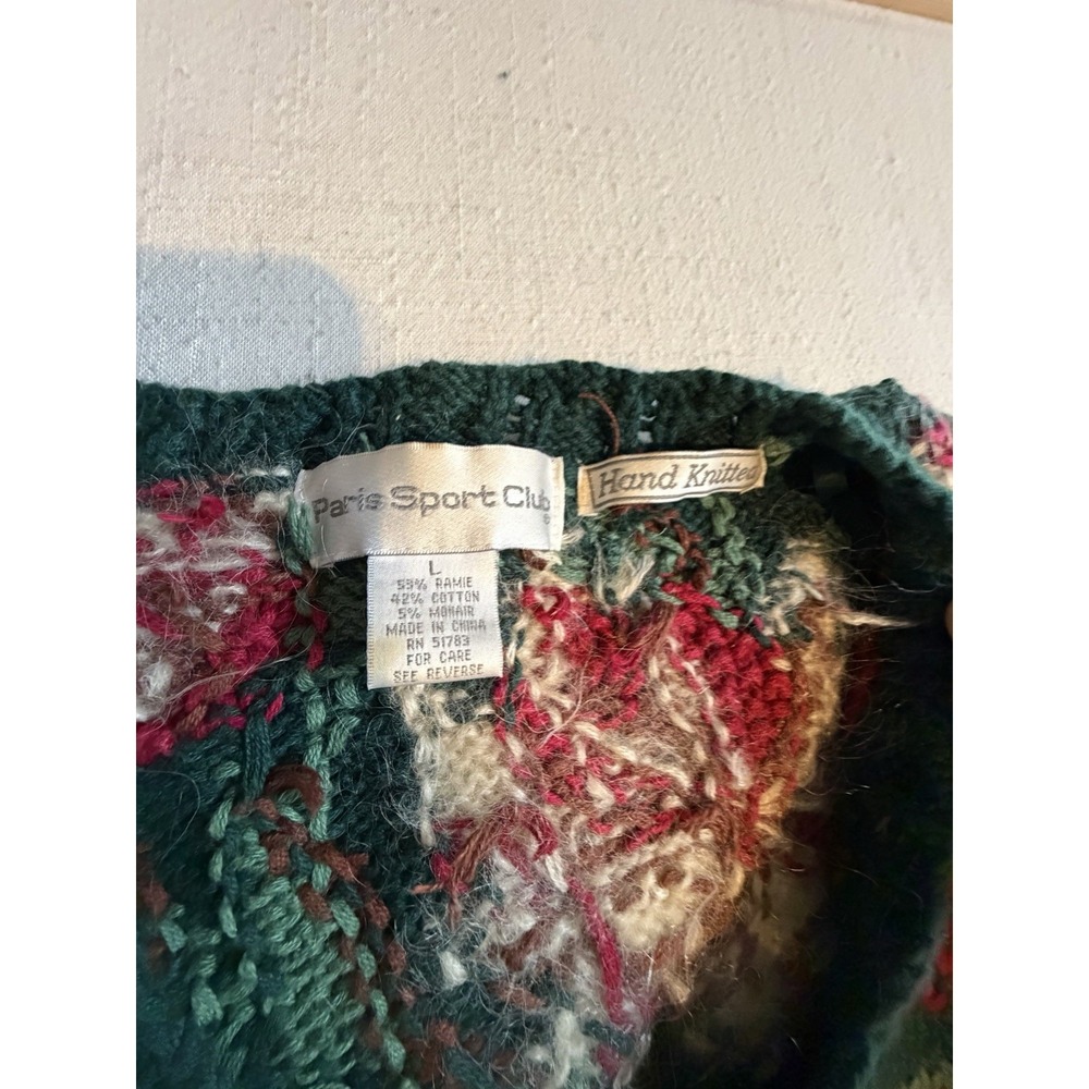 Vtg 80s/90s Paris Sport Club Hand Knit Mohair Blend Floral Sweater Cottagecore - Picture 3 of 6